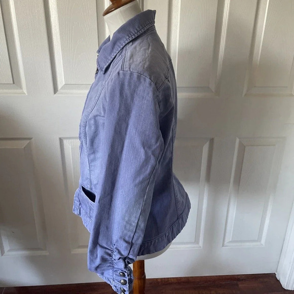 Chicos Platinum Womens Ruched Jacket Sz 2 US 12 Zip Pockets Blue Denim Chic - Picture 6 of 12